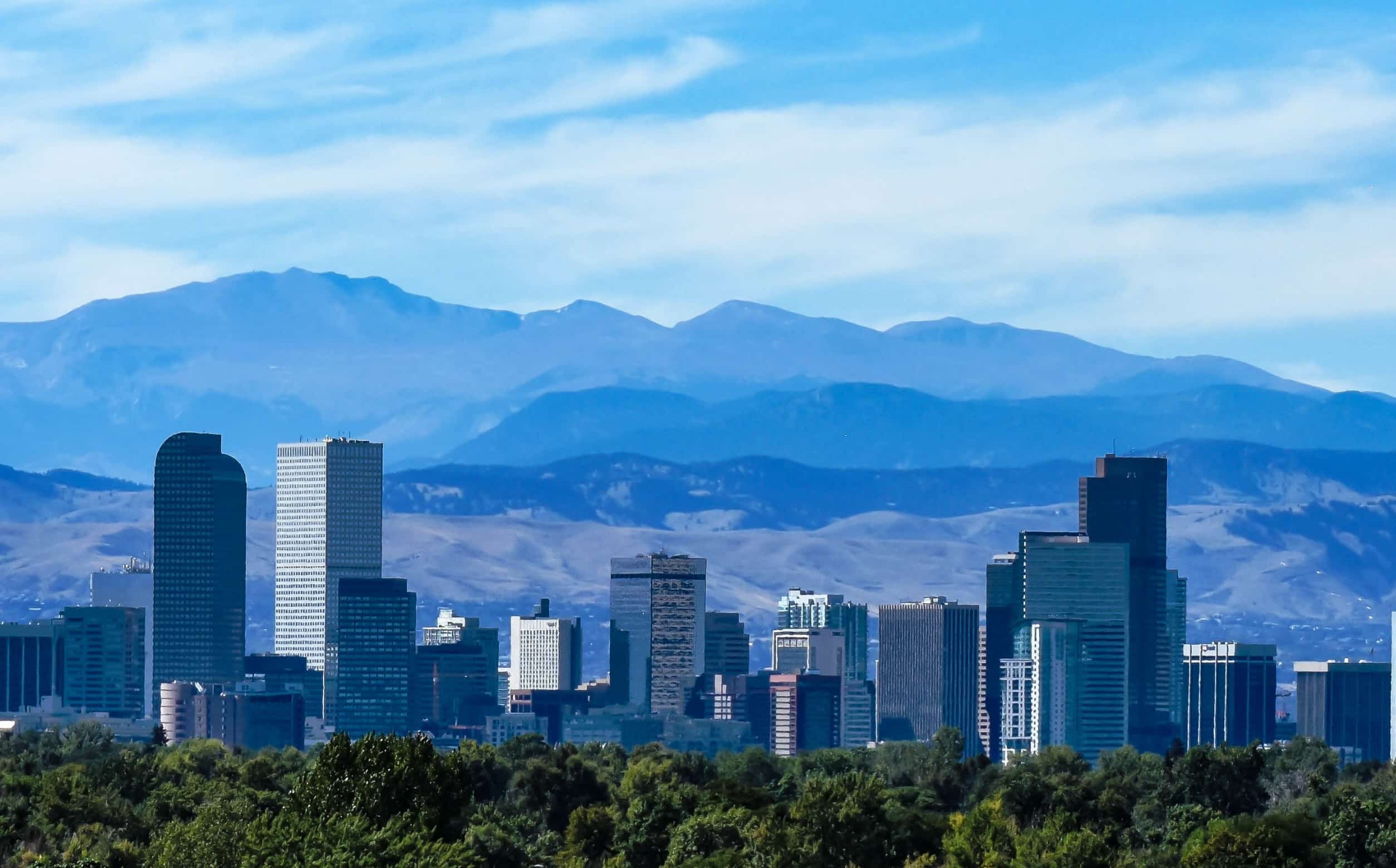 Denver skyline with mountains